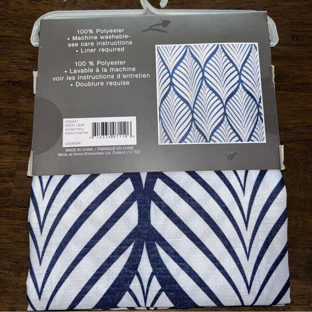 Moda Navy and White Deco Leaf Shower Curtain